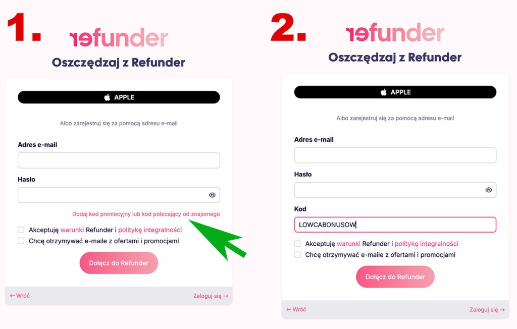 Kod promocyjny Refunder - gdzie wpisać